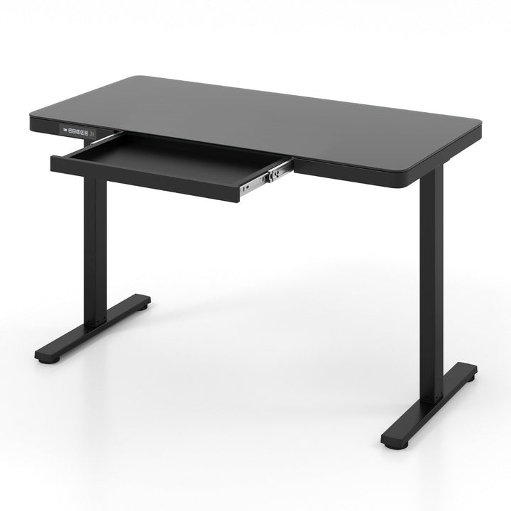 120 x 60 CM Whole Piece Glass Sit and Standing Desk with Drawers, Electric Height Adjustable, Tempered Glass Top, USB