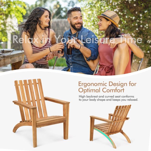 Wood Adirondack Chair with Solid Acacia Wood and 160KG Weight Capacity