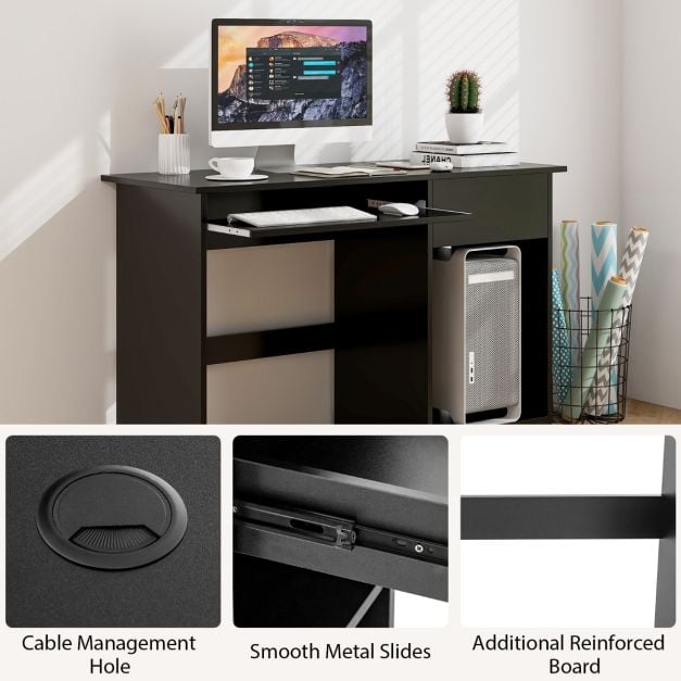 Wooden Computer Desk with Pull-out Keyboard Tray and Adjustable Storage Shelves