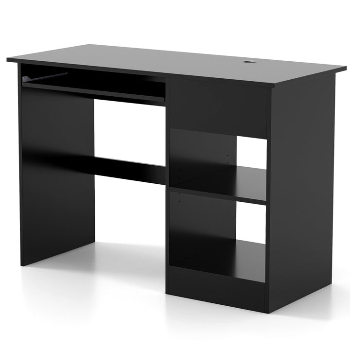 Wooden Computer Desk with Pull-out Keyboard Tray and Adjustable Storage Shelves - TidySpaces