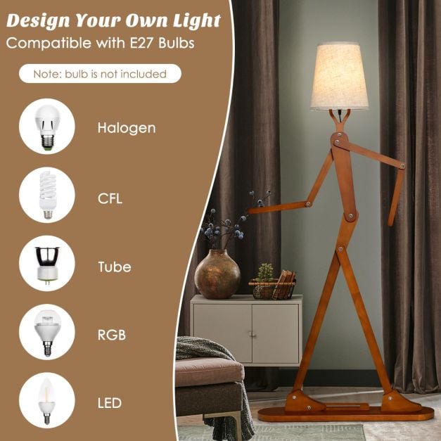 Wooden Floor Lamp with Adjustable Joints and Changeable Shape