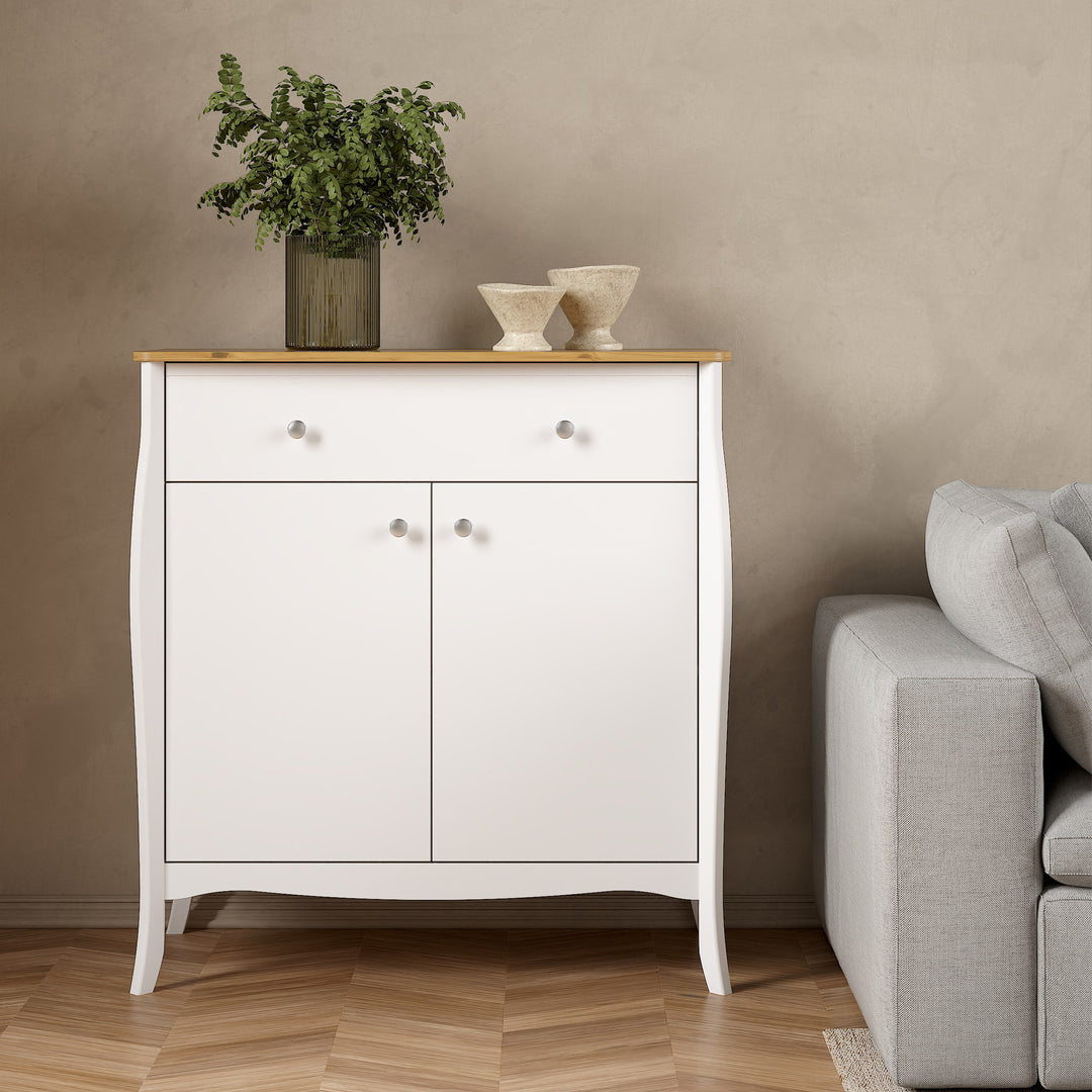 Baroque Sideboard 2 Doors + 1 Drawer, Pure White Iced Coffee Lacquer - TidySpaces
