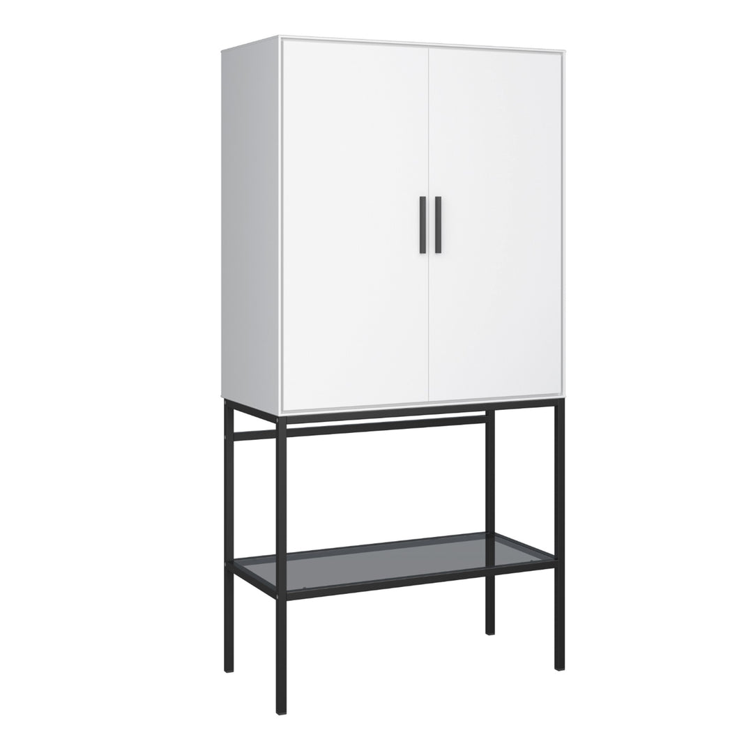 Slimline 2 Door Tall Cabinet in Pure White with Steel Black Legs - TidySpaces