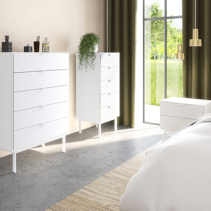 Soma 5 Drawers Narrow Chest Granulated pure White Brushed White - TidySpaces
