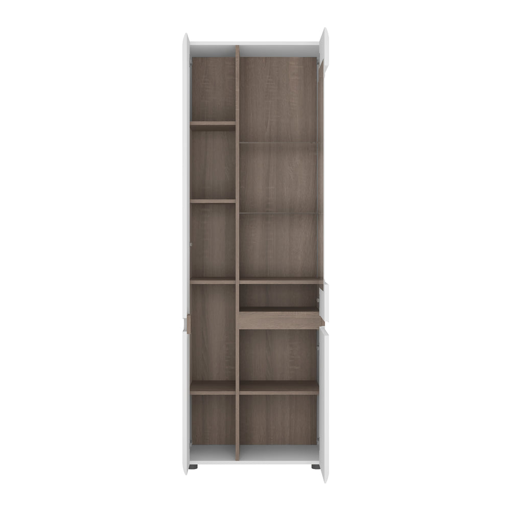 Chelsea Tall Glazed Narrow Display unit (LHD) in White with Oak Trim - TidySpaces