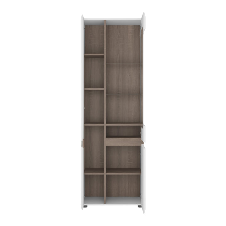 Chelsea Tall Glazed Narrow Display unit (LHD) in White with Oak Trim - TidySpaces