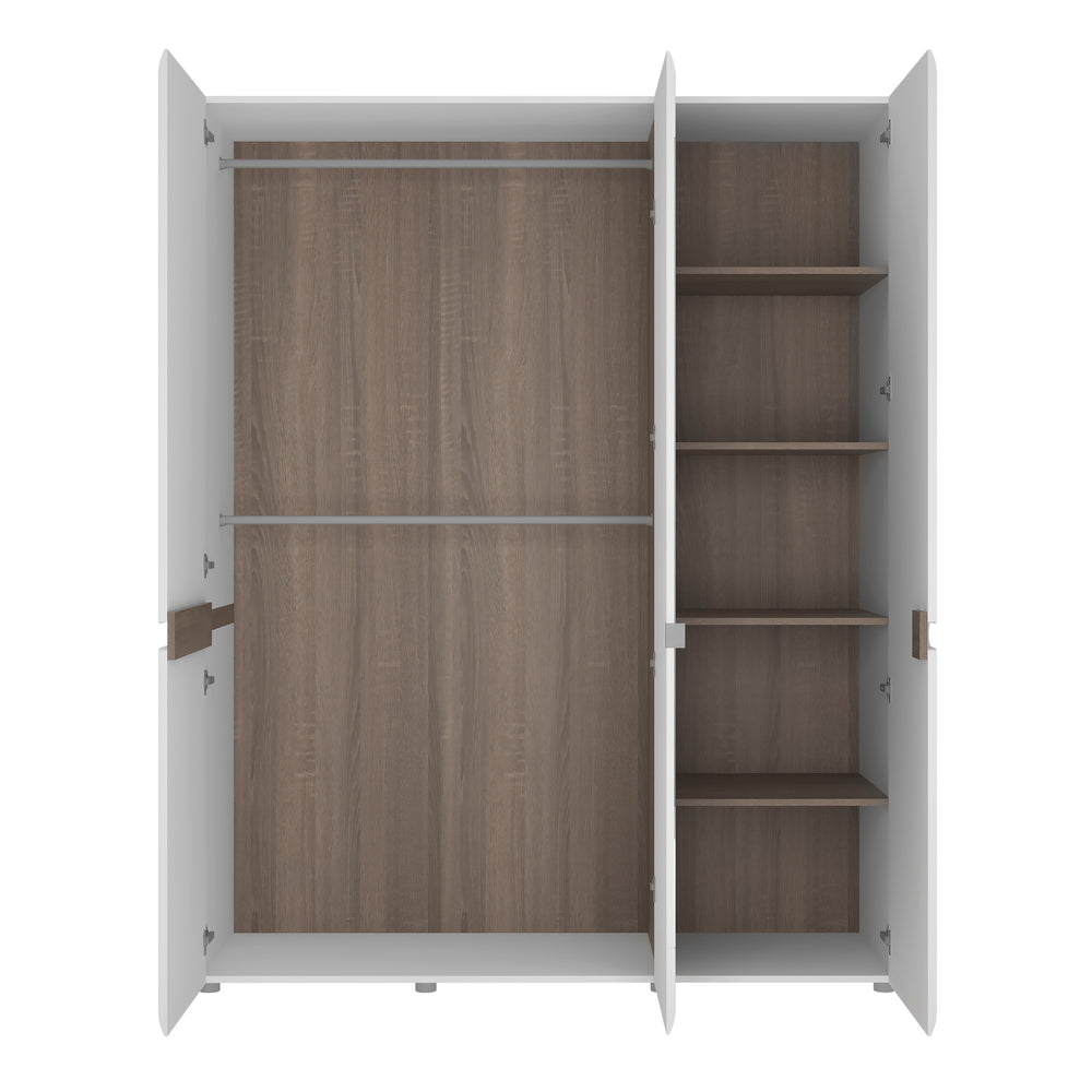 Chelsea 3 Door Wardrobe with mirror and Internal shelving in White with Oak Trim - TidySpaces