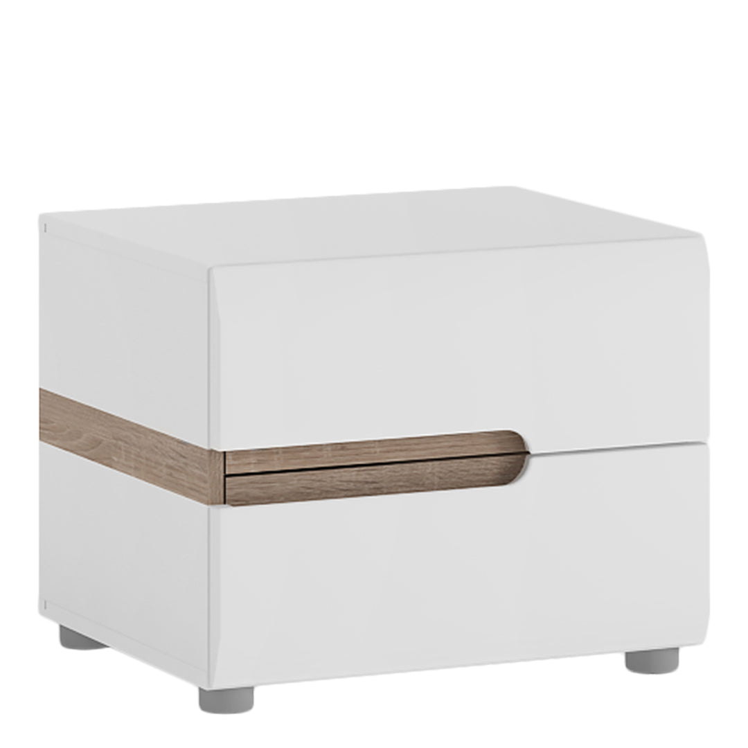 Chelsea 2 Drawer Bedside in White with Oak Trim - TidySpaces