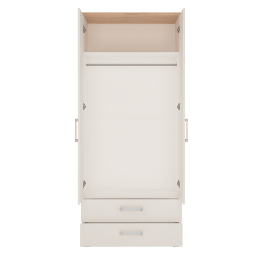 4Kids 2 Door 2 Drawer Wardrobe in Light Oak and white High Gloss (opalino handles) - TidySpaces