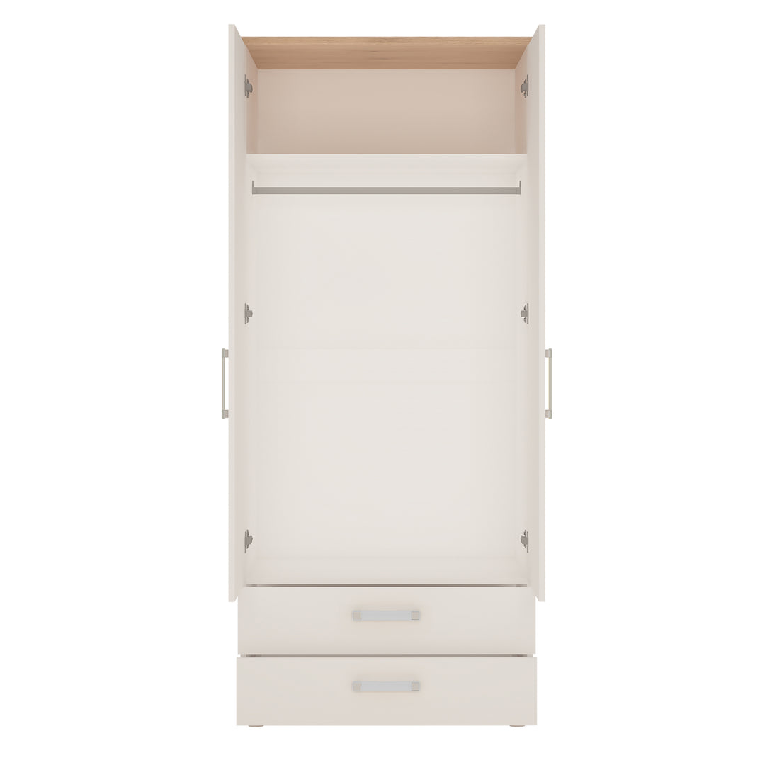 4Kids 2 Door 2 Drawer Wardrobe in Light Oak and white High Gloss (opalino handles) - TidySpaces