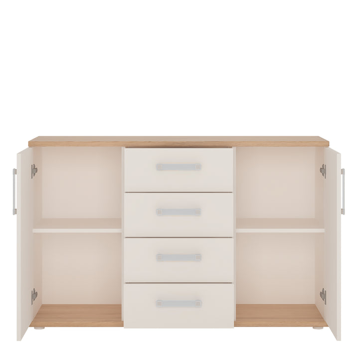 4Kids 2 Door 4 Drawer Sideboard in Light Oak and white High Gloss (opalino handles) - TidySpaces