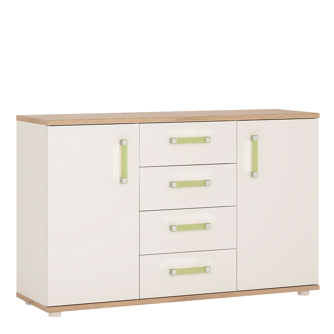 4Kids 2 Door 4 Drawer Sideboard in Light Oak and white High Gloss (lemon handles) - TidySpaces