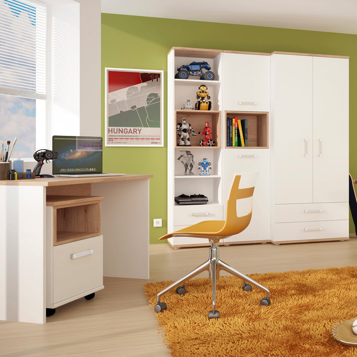 4Kids 1 Door Desk Mobile in Light Oak and white High Gloss (opalino handles) - TidySpaces