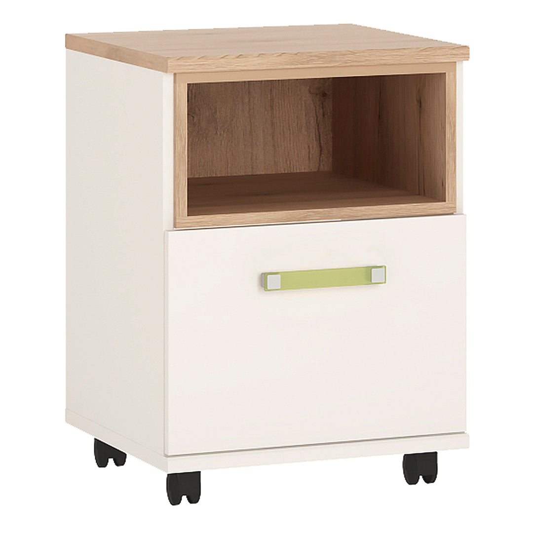 4Kids 1 Door Desk Mobile in Light Oak and white High Gloss (lemon handles) - TidySpaces