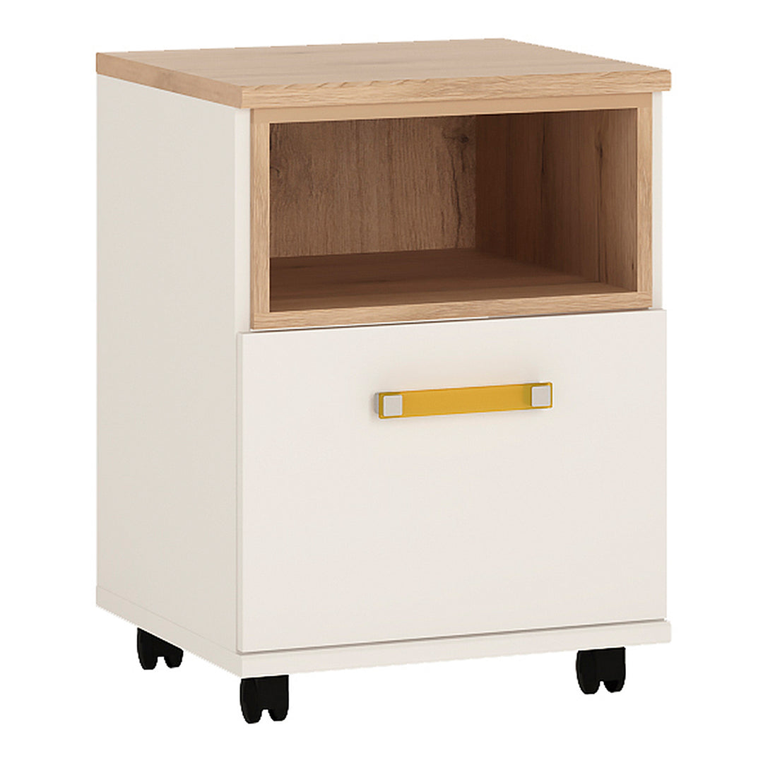 4Kids 1 Door Desk Mobile in Light Oak and white High Gloss (orange handles) - TidySpaces
