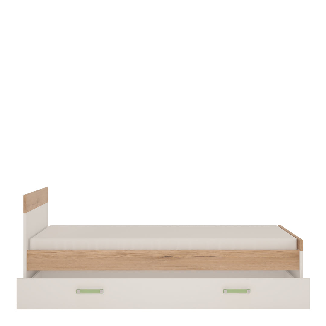 4Kids Single Bed with under Drawer in Light Oak and white High Gloss (lemon handles) - TidySpaces