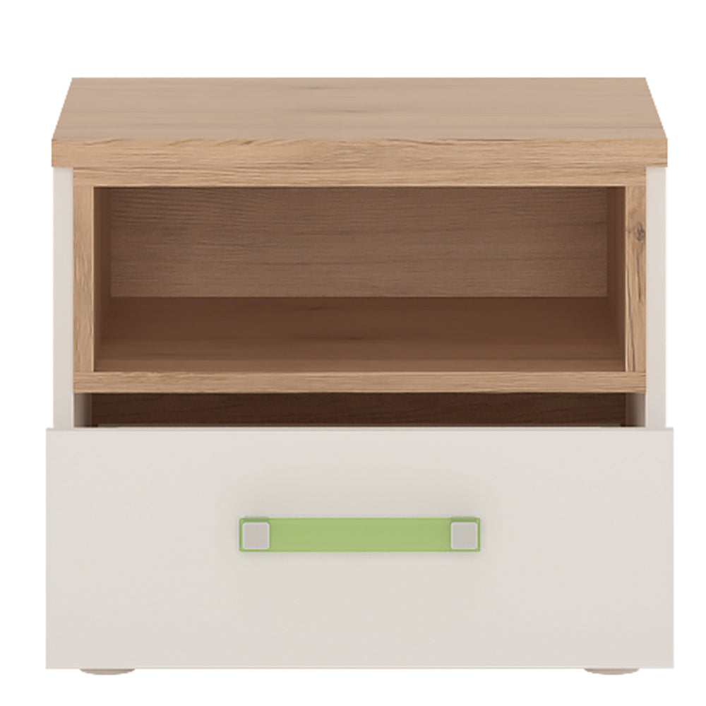4Kids 1 Drawer bedside Cabinet in Light Oak and white High Gloss (lemon handles) - TidySpaces