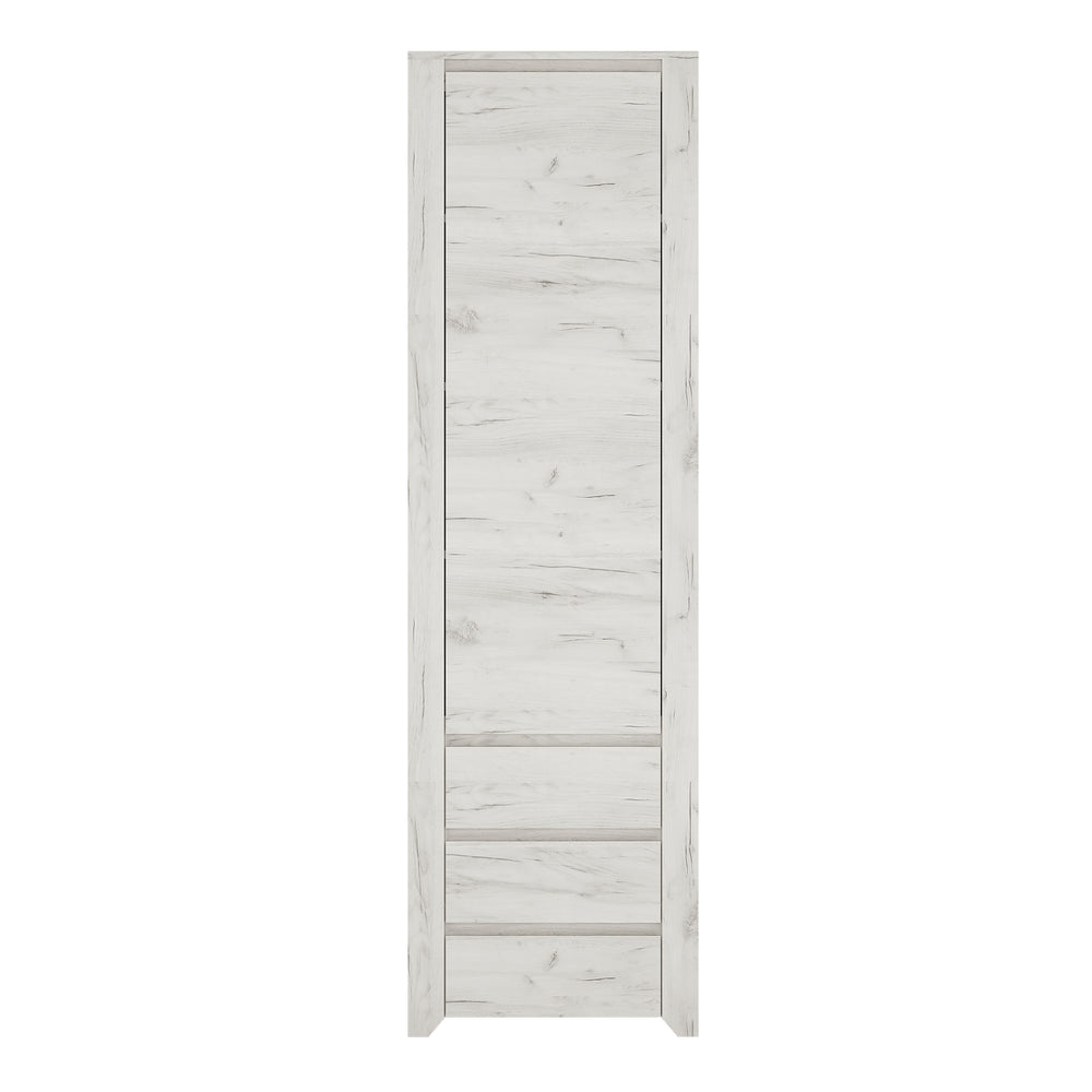 Angel Tall Narrow One Door 3 Drawer Narrow Cupboard in White Craft Oak - TidySpaces