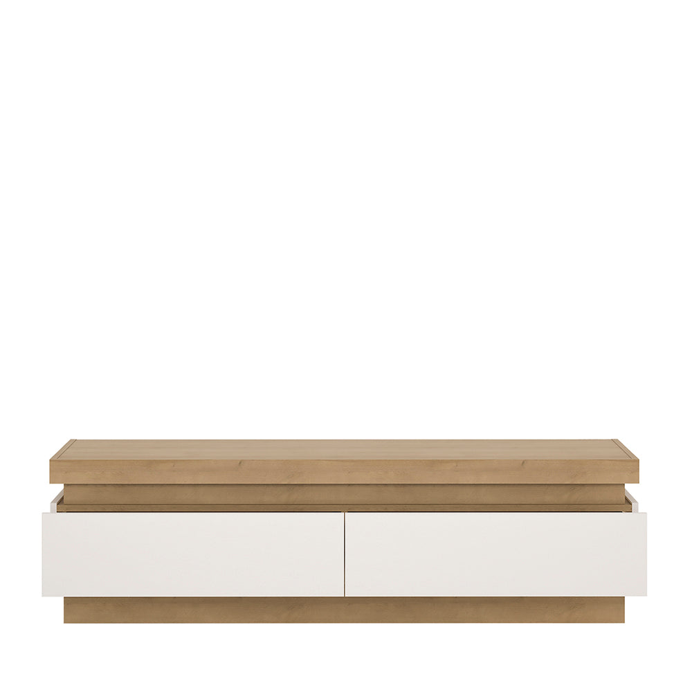 Lyon 2 drawer TV cabinet in Riviera Oak/White High Gloss - TidySpaces