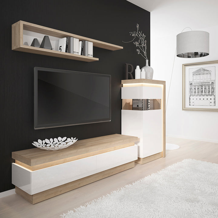 Lyon 2 drawer TV cabinet in Riviera Oak/White High Gloss - TidySpaces