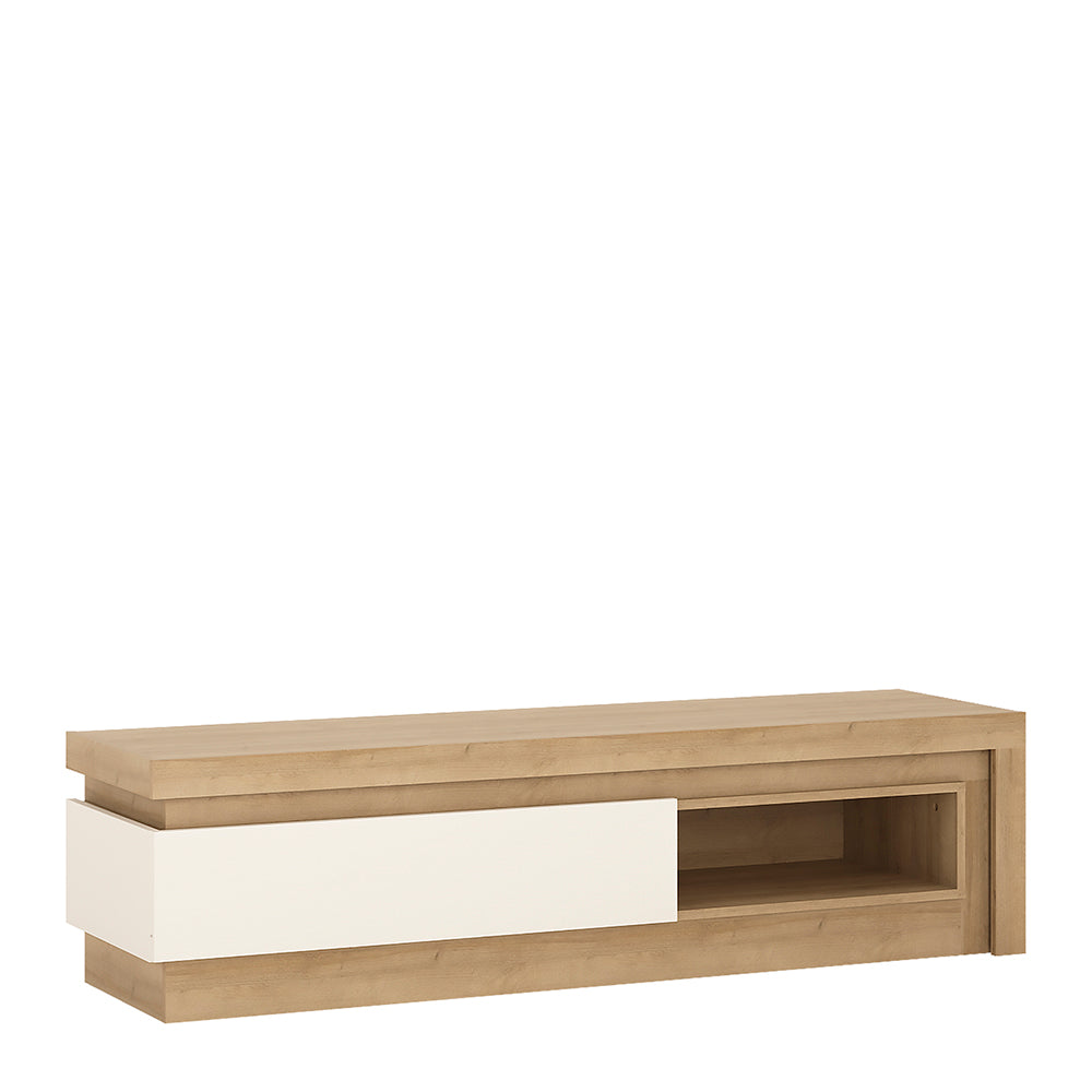 Lyon 1 drawer TV cabinet with open shelf in Riviera Oak/White High Gloss - TidySpaces