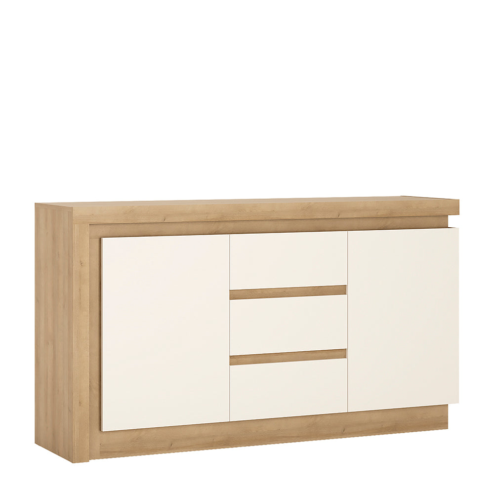 Lyon 2 door 3 drawer sideboard in Riviera Oak/White High Gloss - TidySpaces