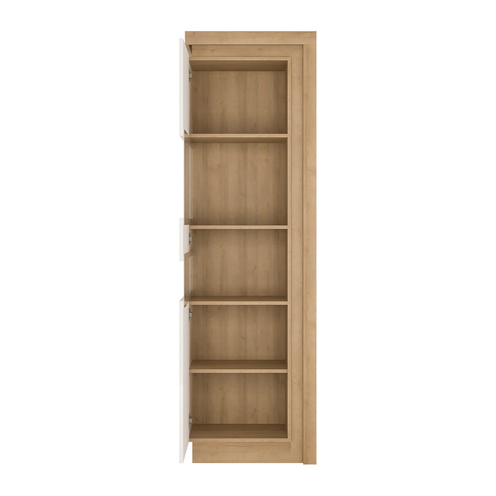 Lyon Tall narrow display cabinet (LHD) in Riviera Oak/White High Gloss - TidySpaces