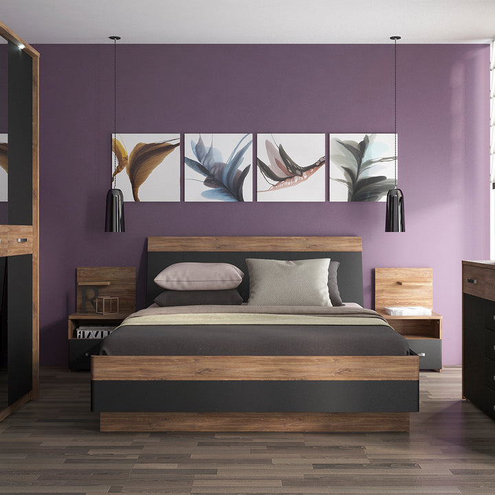 Monaco 160 cm king size bed in Oak and Black - TidySpaces