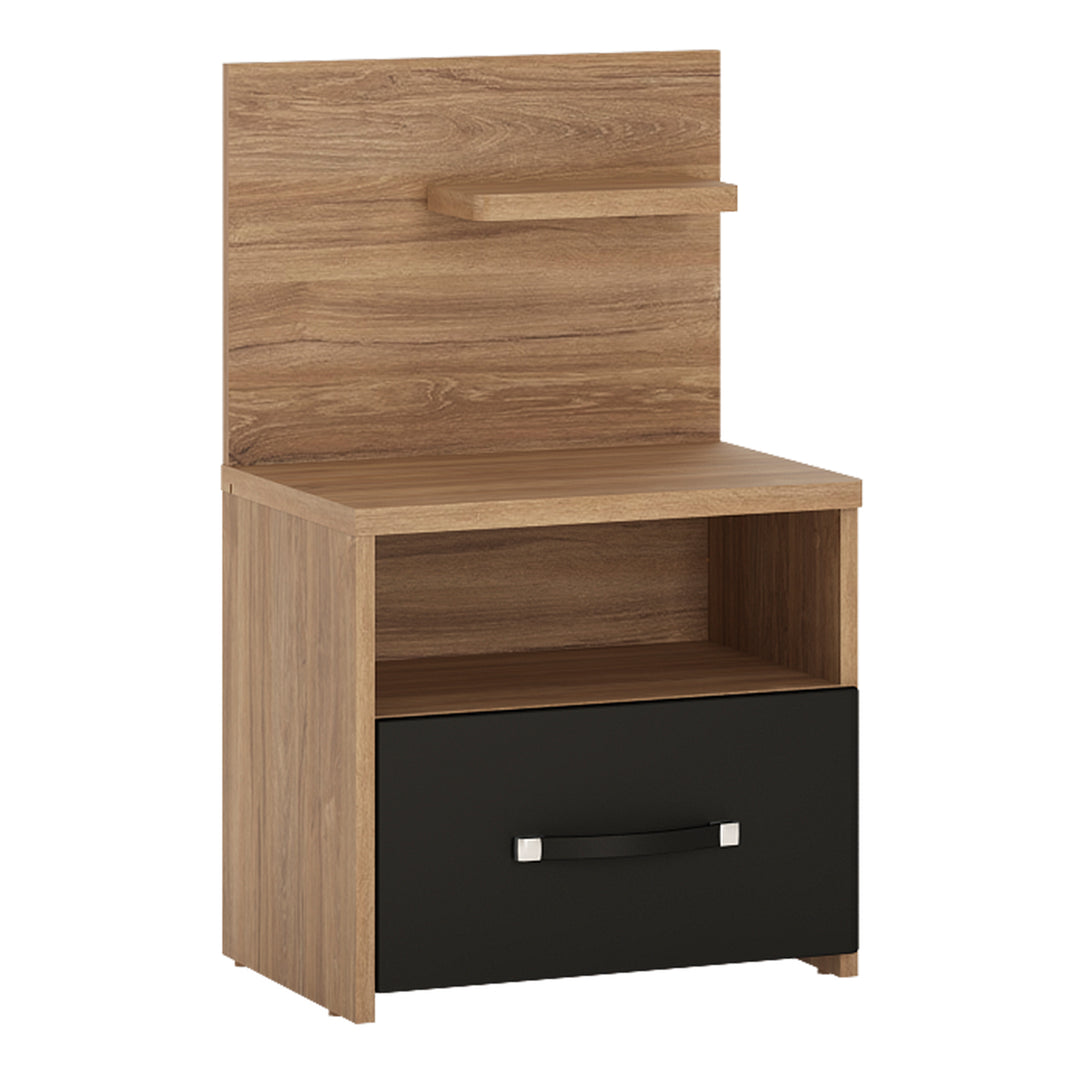 Monaco 1 drawer bedside with open shelf (RH) in Oak and Black - TidySpaces