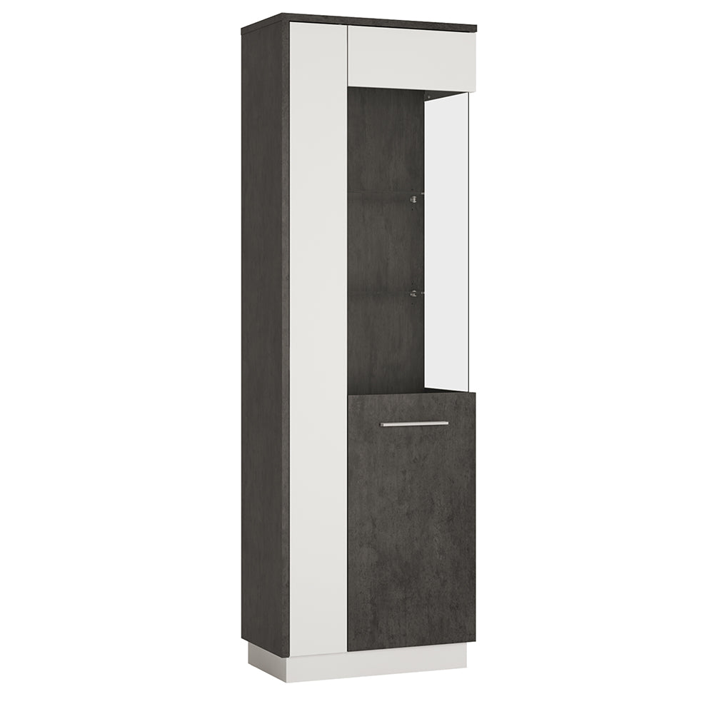 Zingaro Tall Glazed display cabinet (RH) in Grey and White - TidySpaces