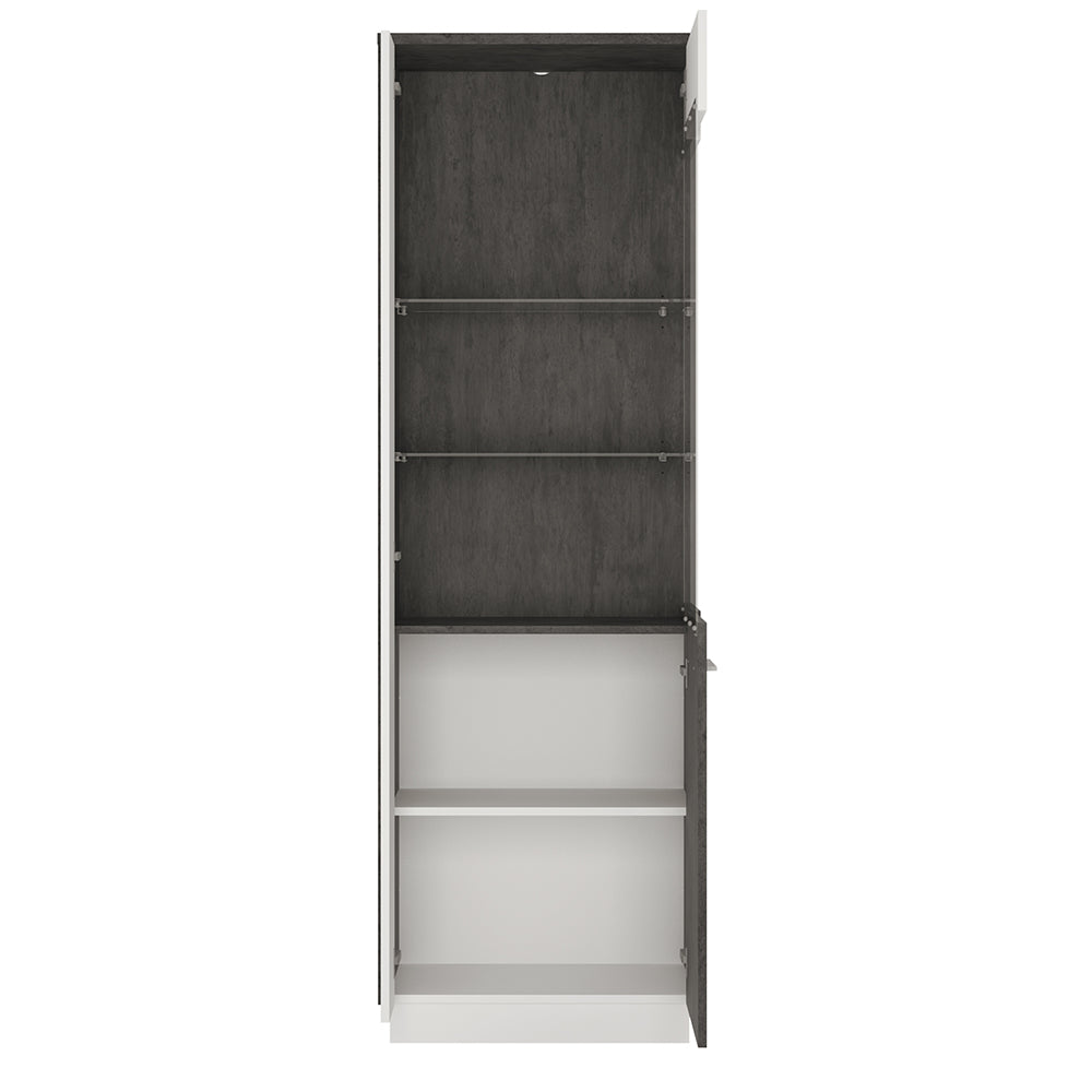 Zingaro Tall Glazed display cabinet (RH) in Grey and White - TidySpaces