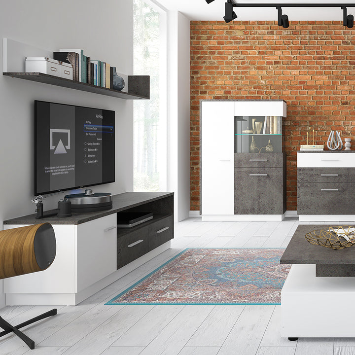 Zingaro 1 door 2 drawer wide TV cabinet in Grey and White - TidySpaces