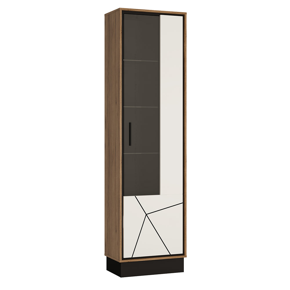 Brolo Tall glazed display cabinet (RH) White, Black, and dark wood - TidySpaces