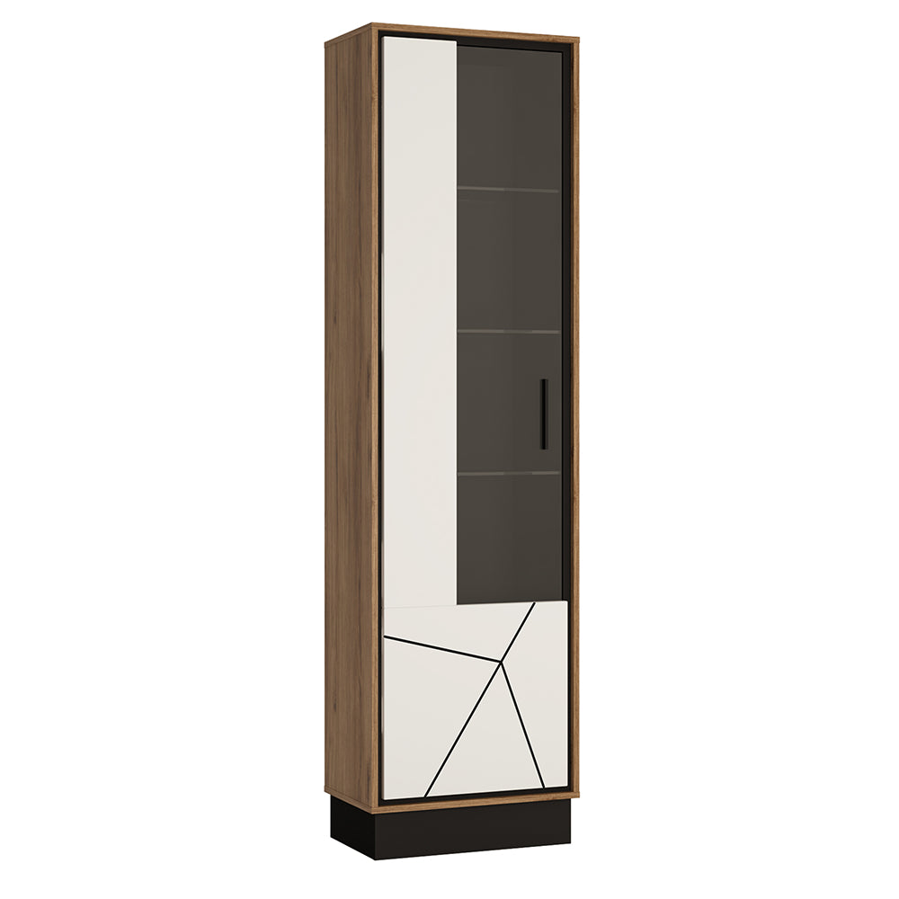 Brolo Tall glazed display cabinet (LH) White, Black, and dark wood - TidySpaces