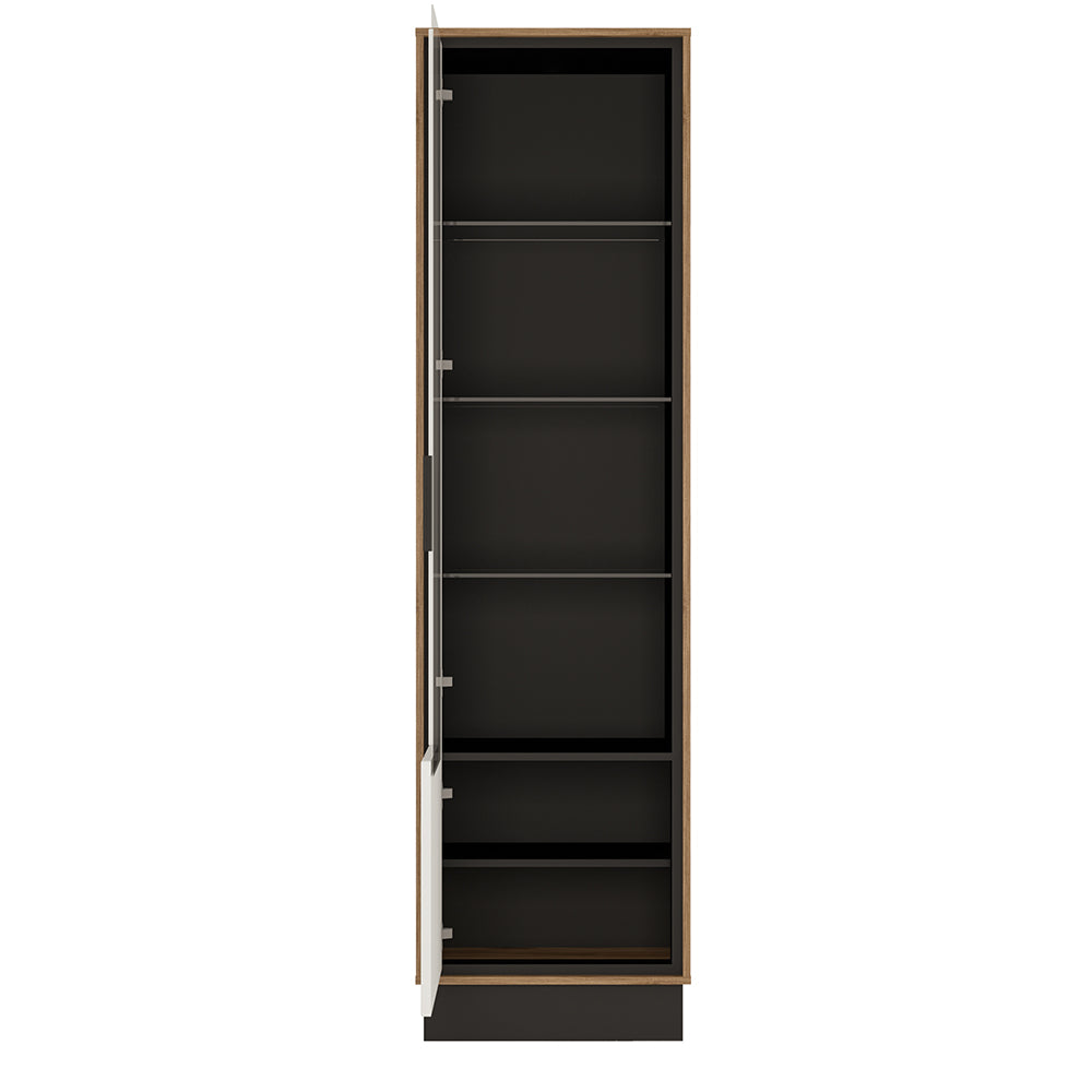 Brolo Tall glazed display cabinet (LH) White, Black, and dark wood - TidySpaces