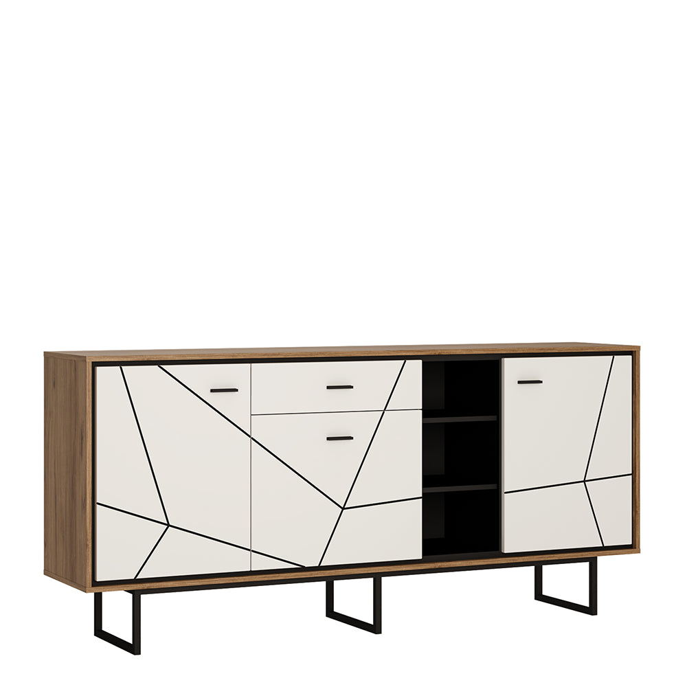 Brolo 3 door 1 drawer wide sideboard in Walnut and White - TidySpaces