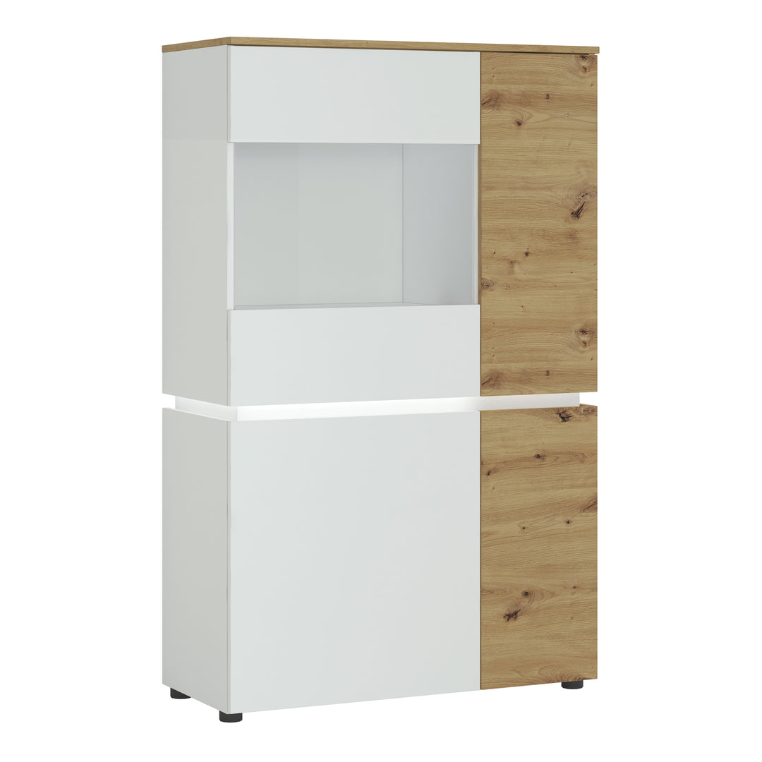 Luci 4 door low display cabinet  (including LED lighting) in White and Oak - TidySpaces