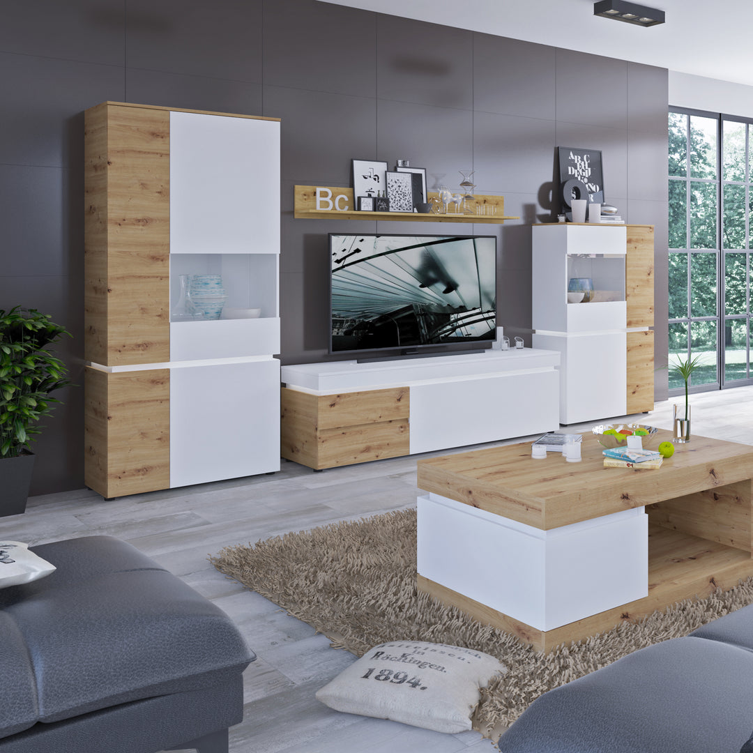 Luci 6 door cabinet (including LED lighting) in White and Oak - TidySpaces