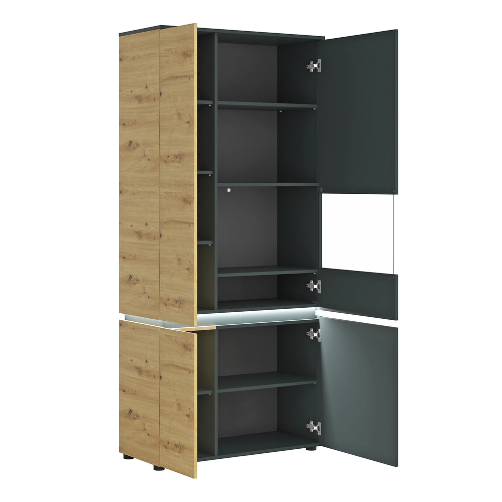 Luci 4 door tall display cabinet RH (including LED lighting) in Platinum and Oak - TidySpaces
