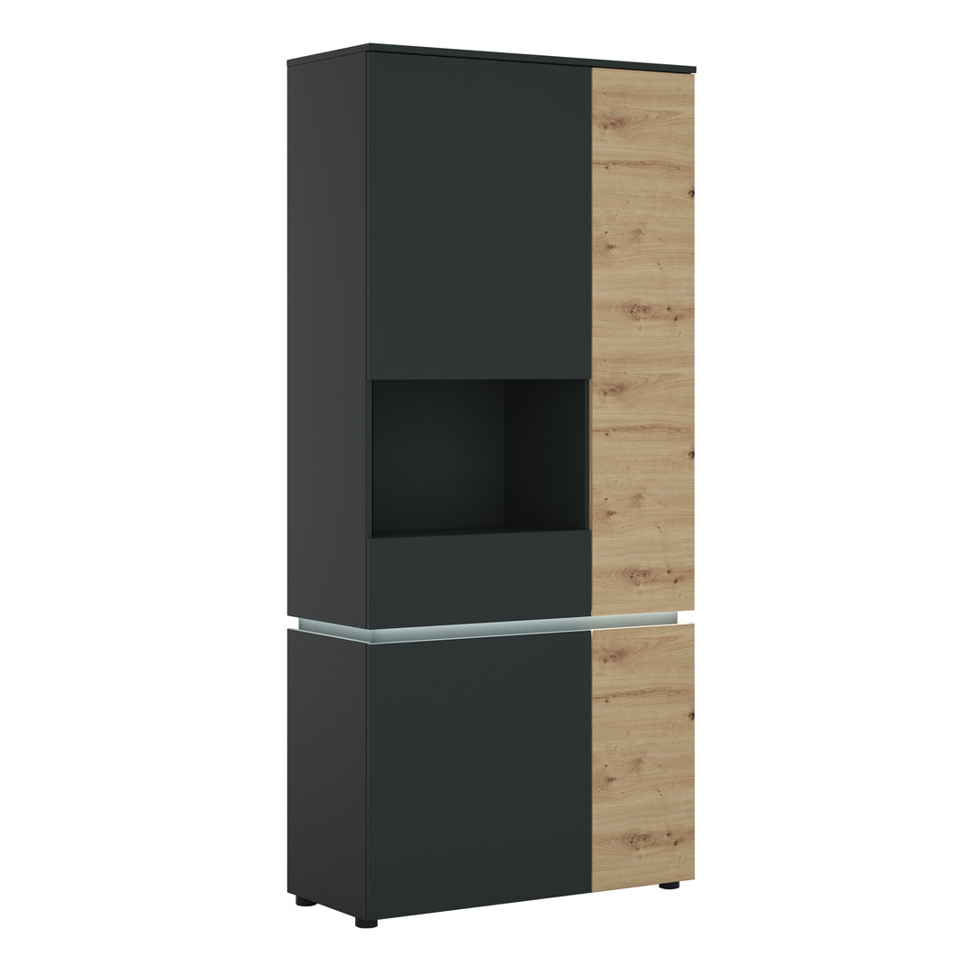 Luci 4 door tall display cabinet LH (including LED lighting) in Platinum and Oak - TidySpaces