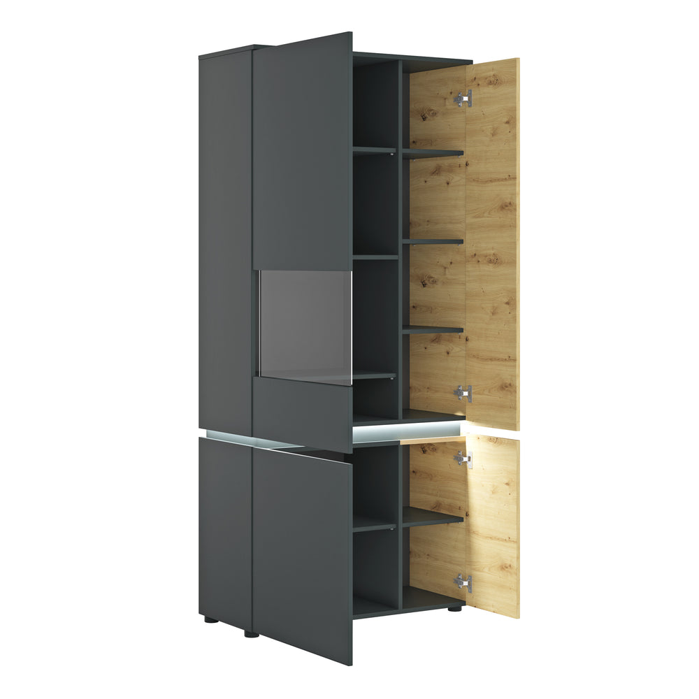 Luci 4 door tall display cabinet LH (including LED lighting) in Platinum and Oak - TidySpaces