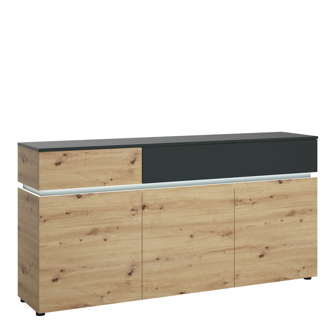 Luci 3 door 2 drawer sideboard (including LED lighting) in Platinum and Oak - TidySpaces