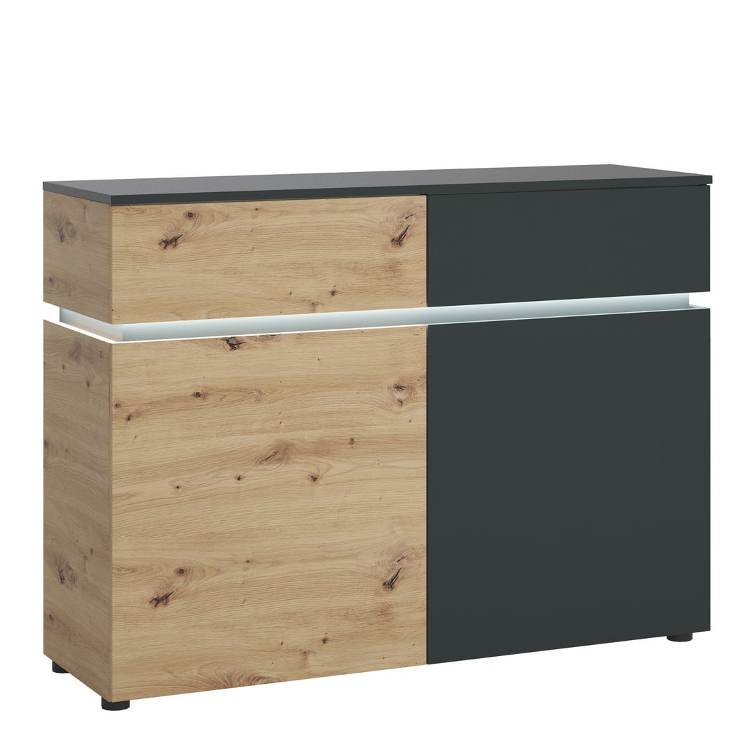 Luci 2 door 2 drawer cabinet (including LED lighting) in Platinum and Oak - TidySpaces