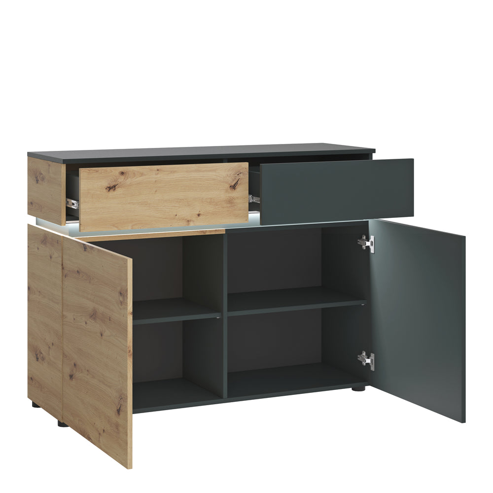 Luci 2 door 2 drawer cabinet (including LED lighting) in Platinum and Oak - TidySpaces