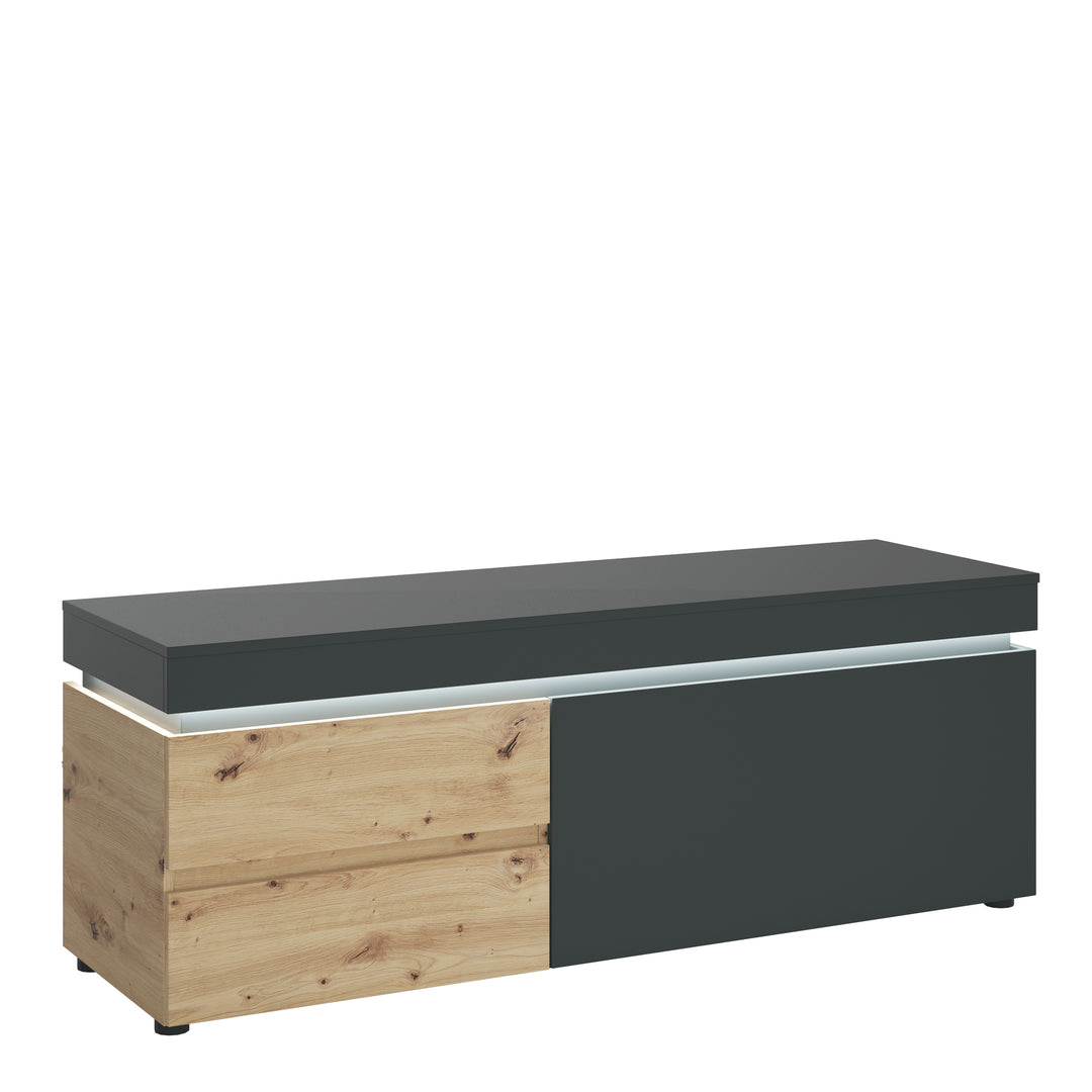 Luci 1 door 2 drawer 150 cm TV unit (including LED lighting) in Platinum and Oak - TidySpaces