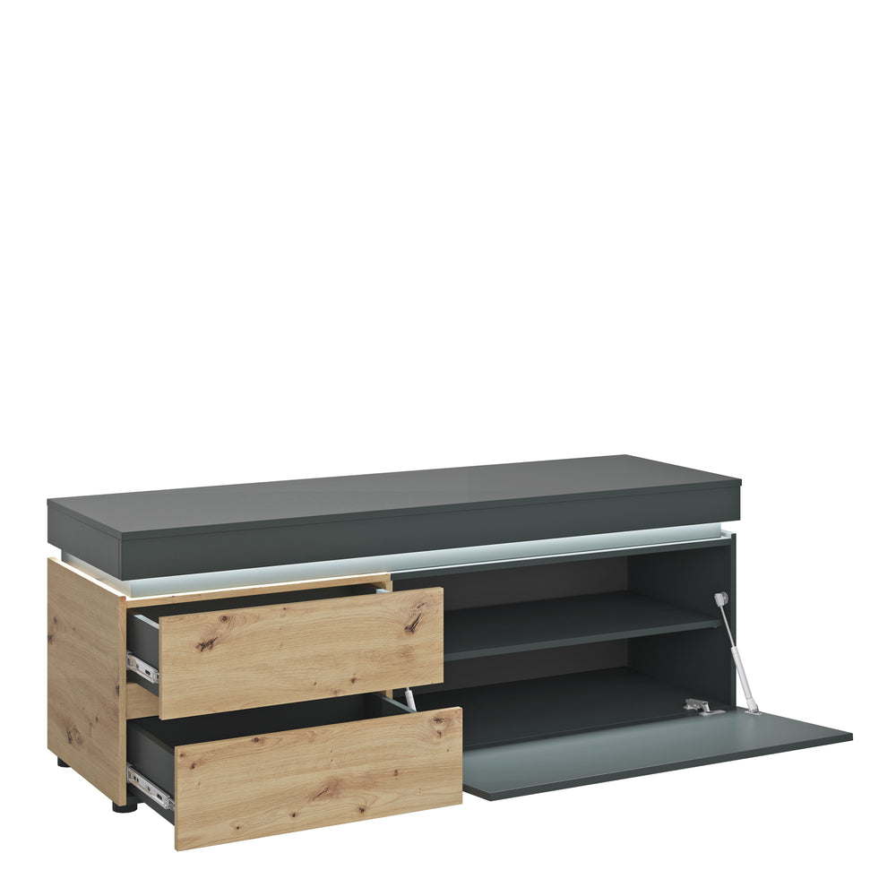Luci 1 door 2 drawer 150 cm TV unit (including LED lighting) in Platinum and Oak - TidySpaces