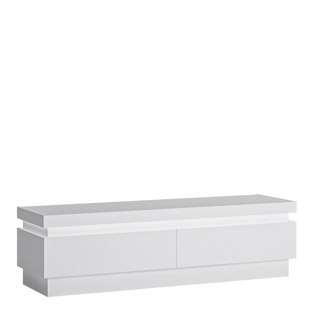 Lyon 2 drawer TV cabinet (including LED lighting) in White and High Gloss - TidySpaces
