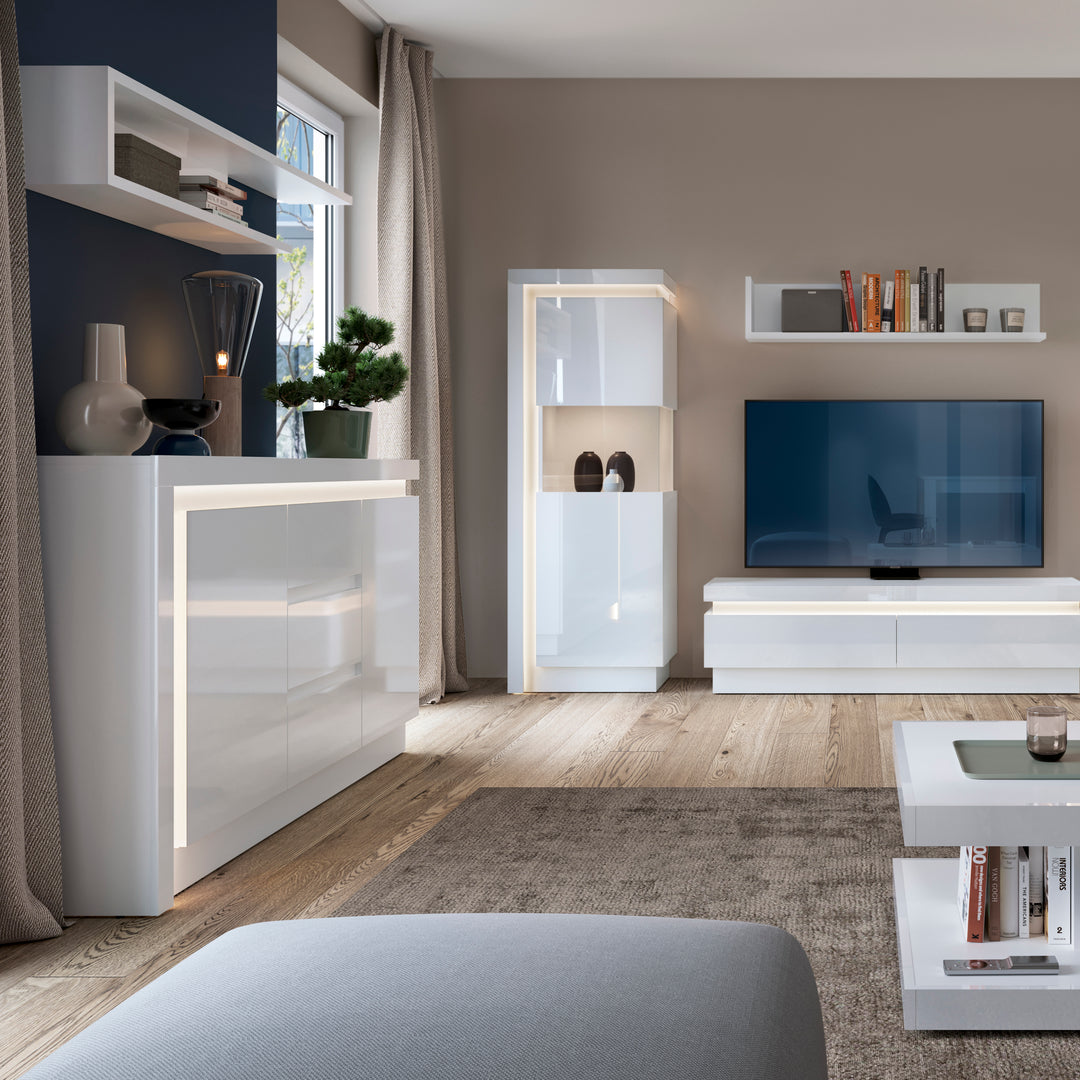 Lyon 2 Door 3 Drawer Sideboard (including LED lighting) in White and High Gloss - TidySpaces