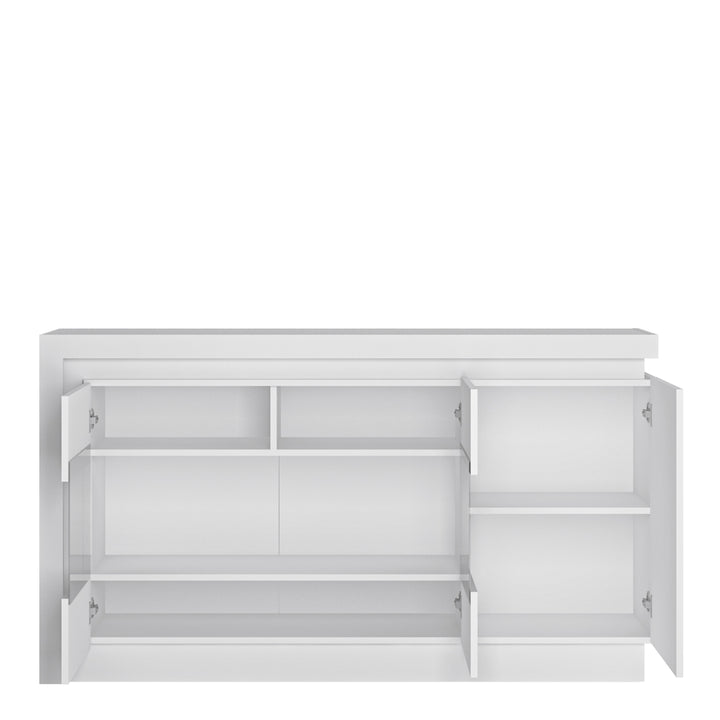 Lyon 3 door glazed sideboard (including LED lighting) in White and High Gloss - TidySpaces