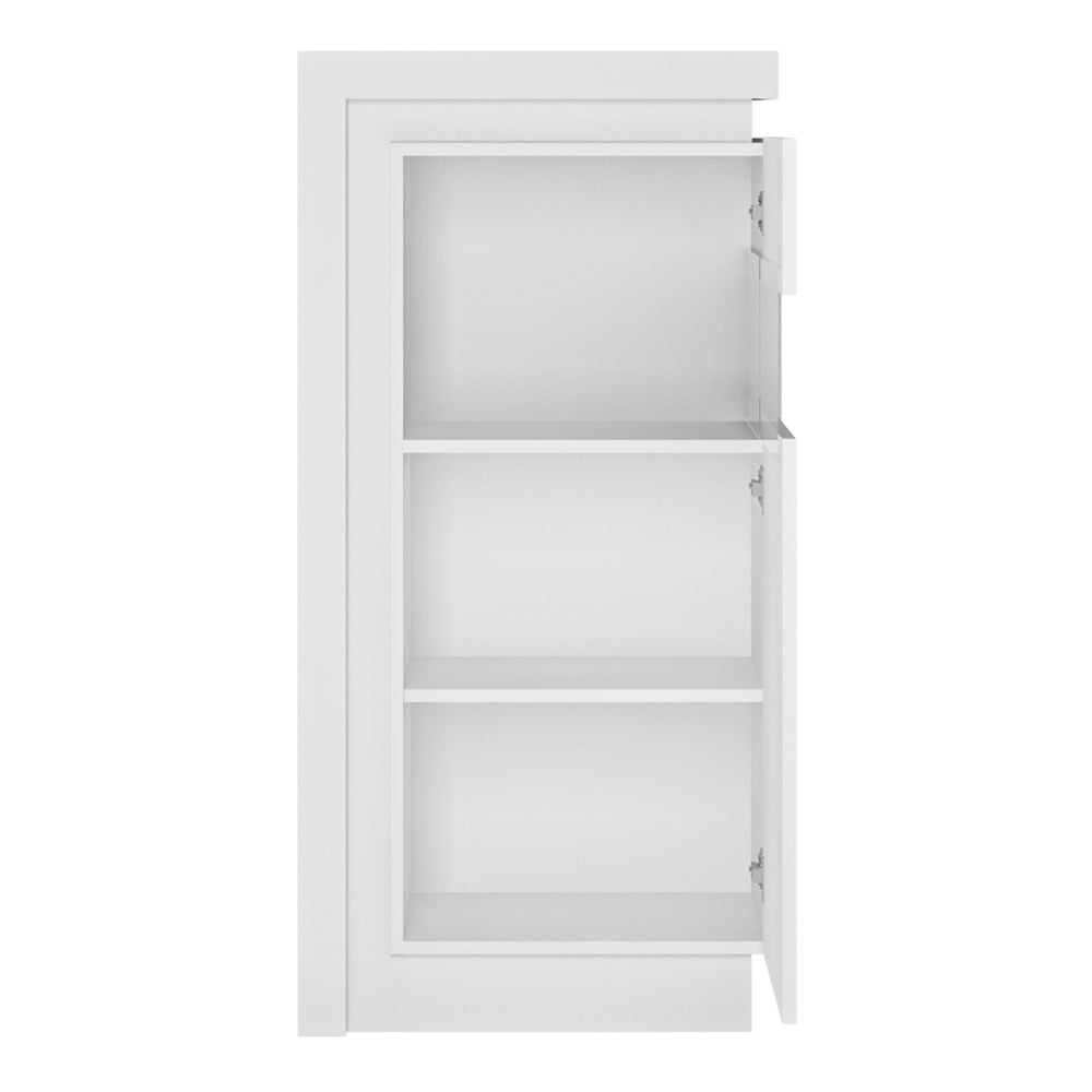 Lyon Narrow display cabinet (RHD) 123.6cm high (including LED lighting) in White and High Gloss - TidySpaces